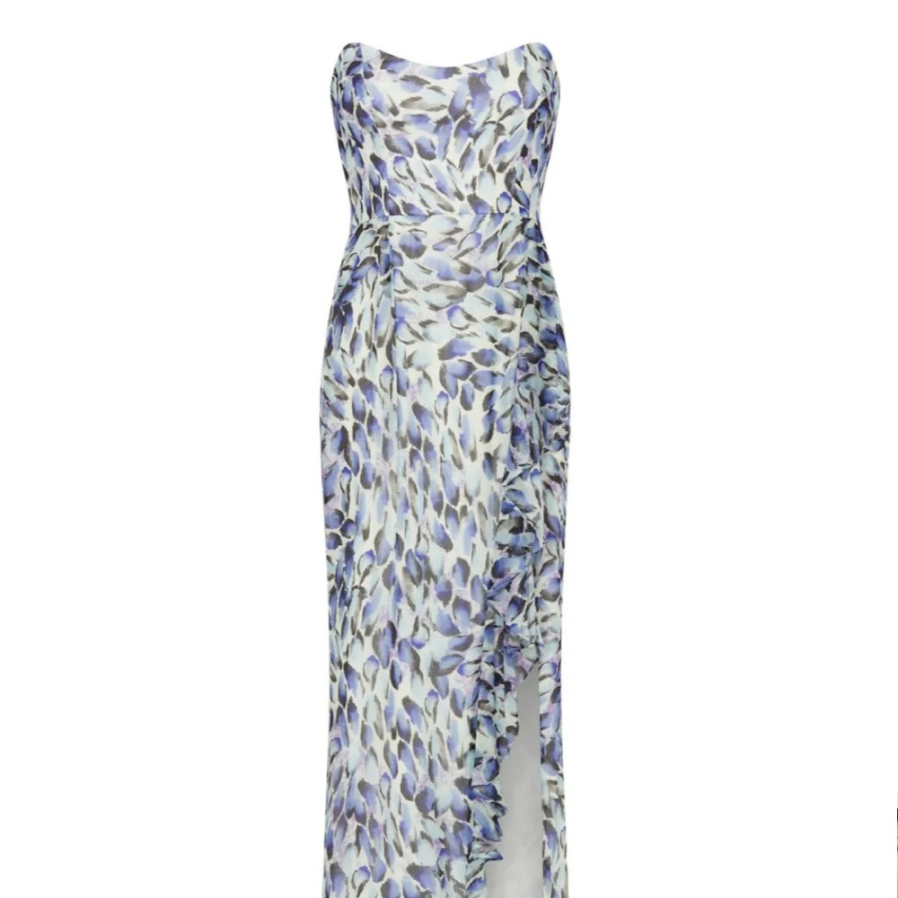 Katie May Strapless Floral Gown in White and Lavender